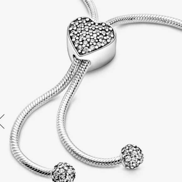 Pandora Moments Pavé Heart Clasp Snake Chain Slider Bracelet 11
